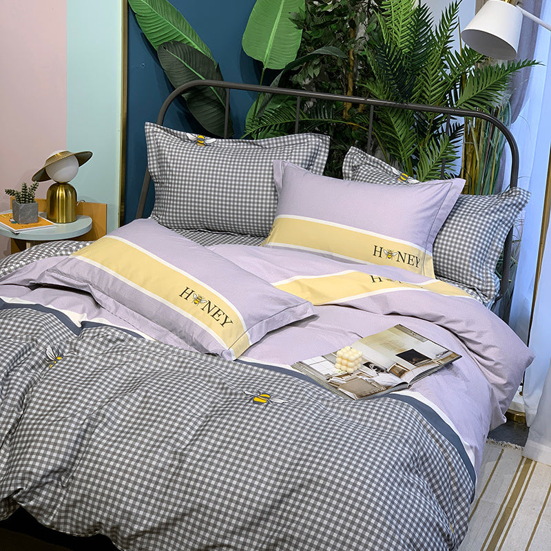 HKM-656467 Nordic 4-Piece Cotton Bed Linen Set with Quilt Cover in Various Colors