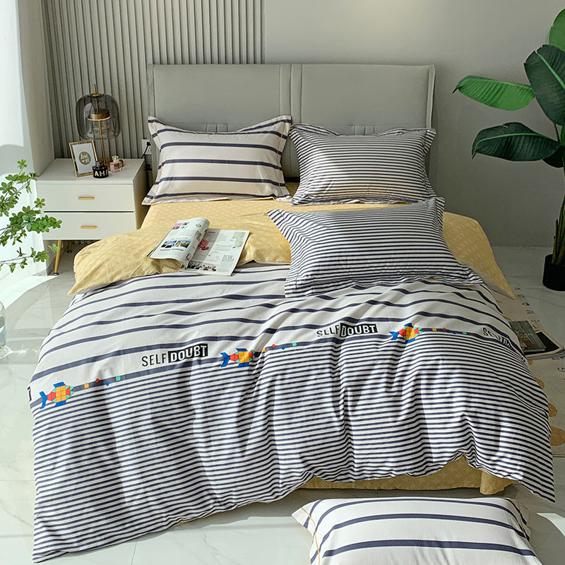 HKM-656467 Nordic 4-Piece Cotton Bed Linen Set with Quilt Cover in Various Colors