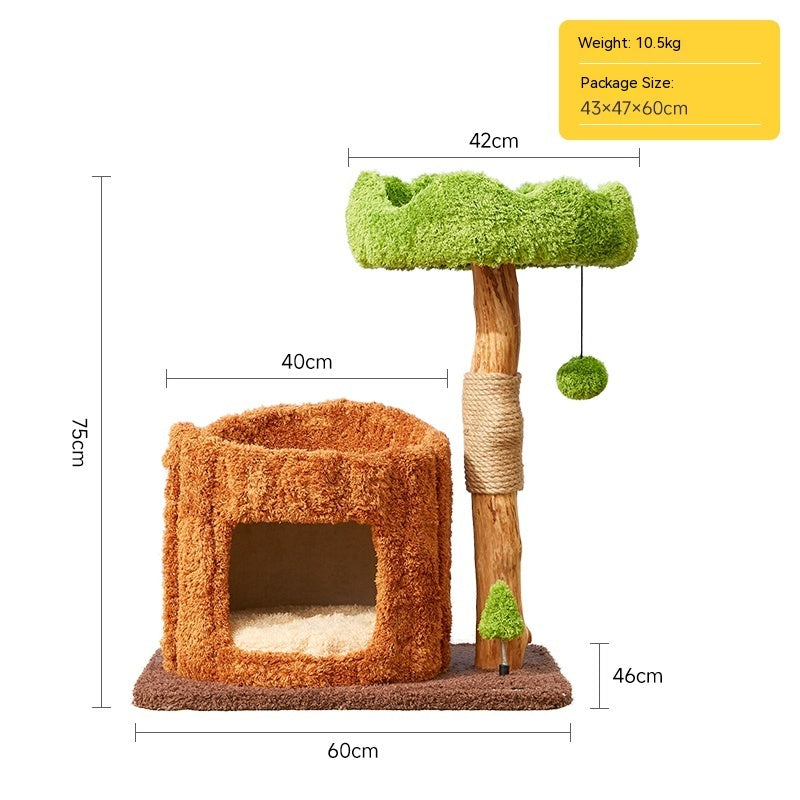 HKM-656467 Solid Wood Cat Climbing Frame with Integrated Sisal Toy - Multiple Tree House Styles Available