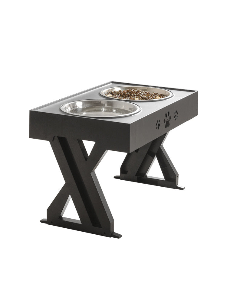 HKM-656659 Adjustable Stainless Steel Double Bowl Pet Feeder with Ergonomic Base for Comfortable Eating