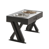 HKM-656659 Adjustable Stainless Steel Double Bowl Pet Feeder with Ergonomic Base for Comfortable Eating