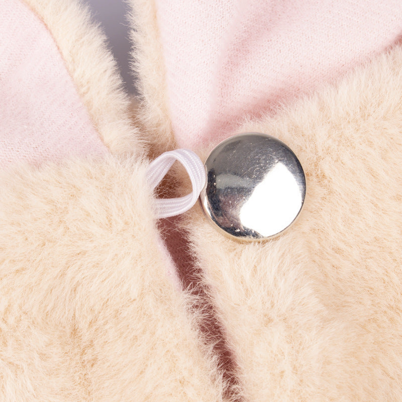 HKM-656915 Cozy Rabbit Fur Pet Coat in Yellow and Pink for Comfortable Wear