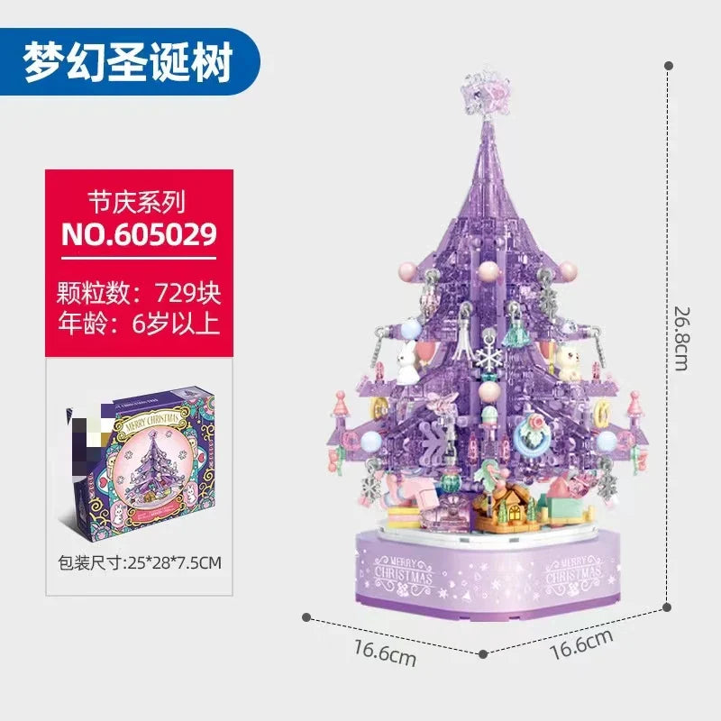 KTX-657299 DIY Christmas Tree Building Blocks Music Box Toy - Creative Holiday Decoration for Kids