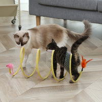 HKM-657299 Foldable Cat Tunnel with Mouse Toy and Sisal Ball for Playful Kittens