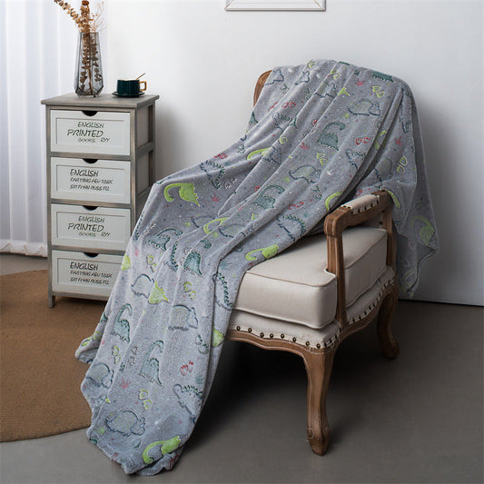 HKM-657299 Luminous Coral Cartoon Dinosaur Flannel Blanket - Soft and Cozy - Multiple Sizes Available