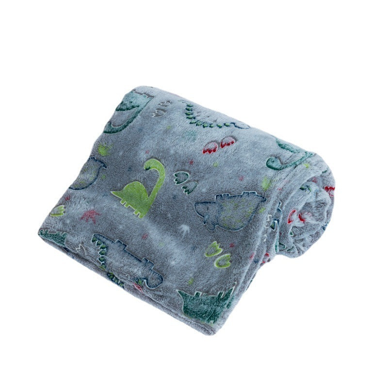 HKM-657299 Luminous Coral Cartoon Dinosaur Flannel Blanket - Soft and Cozy - Multiple Sizes Available