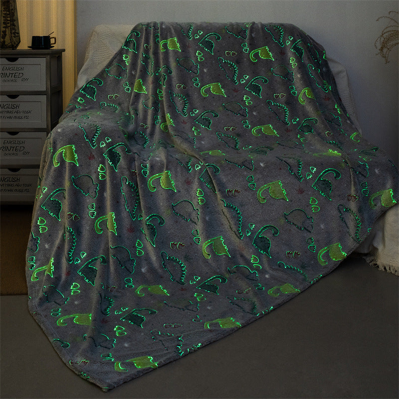 HKM-657299 Luminous Coral Cartoon Dinosaur Flannel Blanket - Soft and Cozy - Multiple Sizes Available