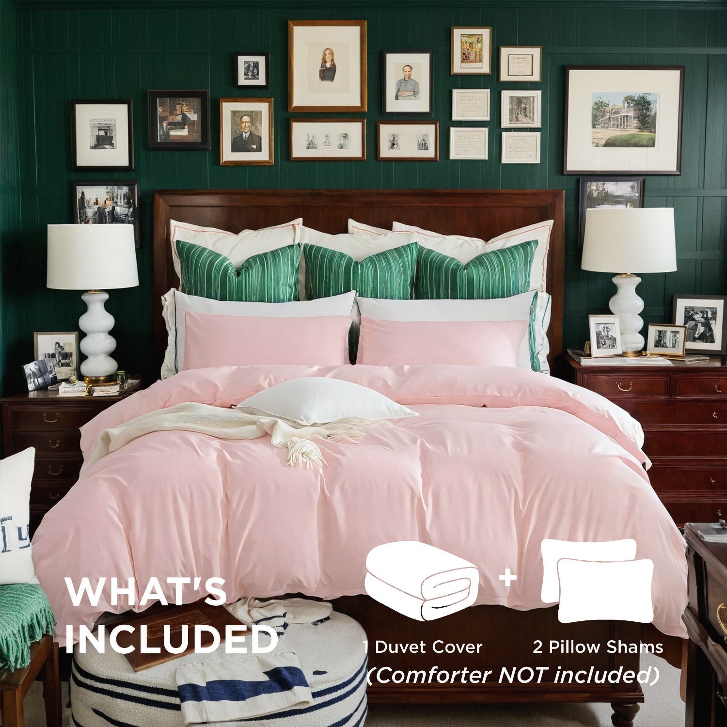 HKM-657299 Pink and White Oversized Duvet Cover Set with Pillowcases for Comfortable Campus Living