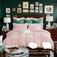 HKM-657299 Pink and White Oversized Duvet Cover Set with Pillowcases for Comfortable Campus Living