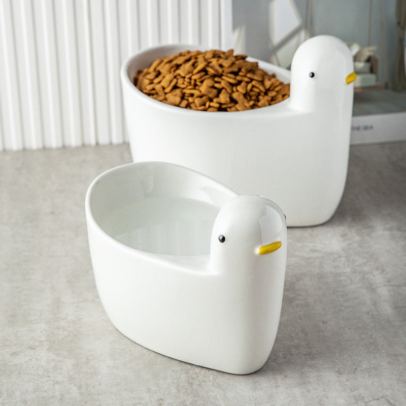 HKM-657491 Ceramic Cat Bowl with High Feet and Neck Guard, Fashionable Duck Design