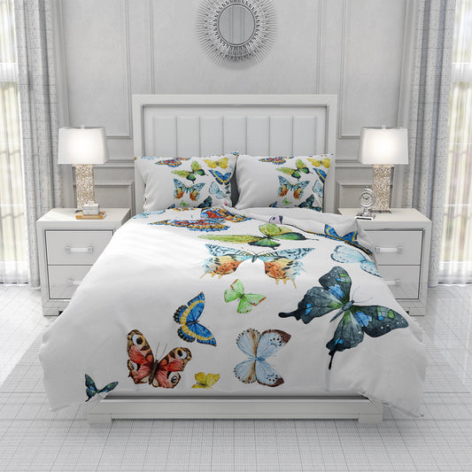 HKM-657619 Spring Blossom Butterfly Series Pure Cotton Three-Piece Bedding Set in Floral Design