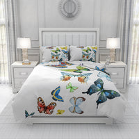 HKM-657619 Spring Blossom Butterfly Series Pure Cotton Three-Piece Bedding Set in Floral Design