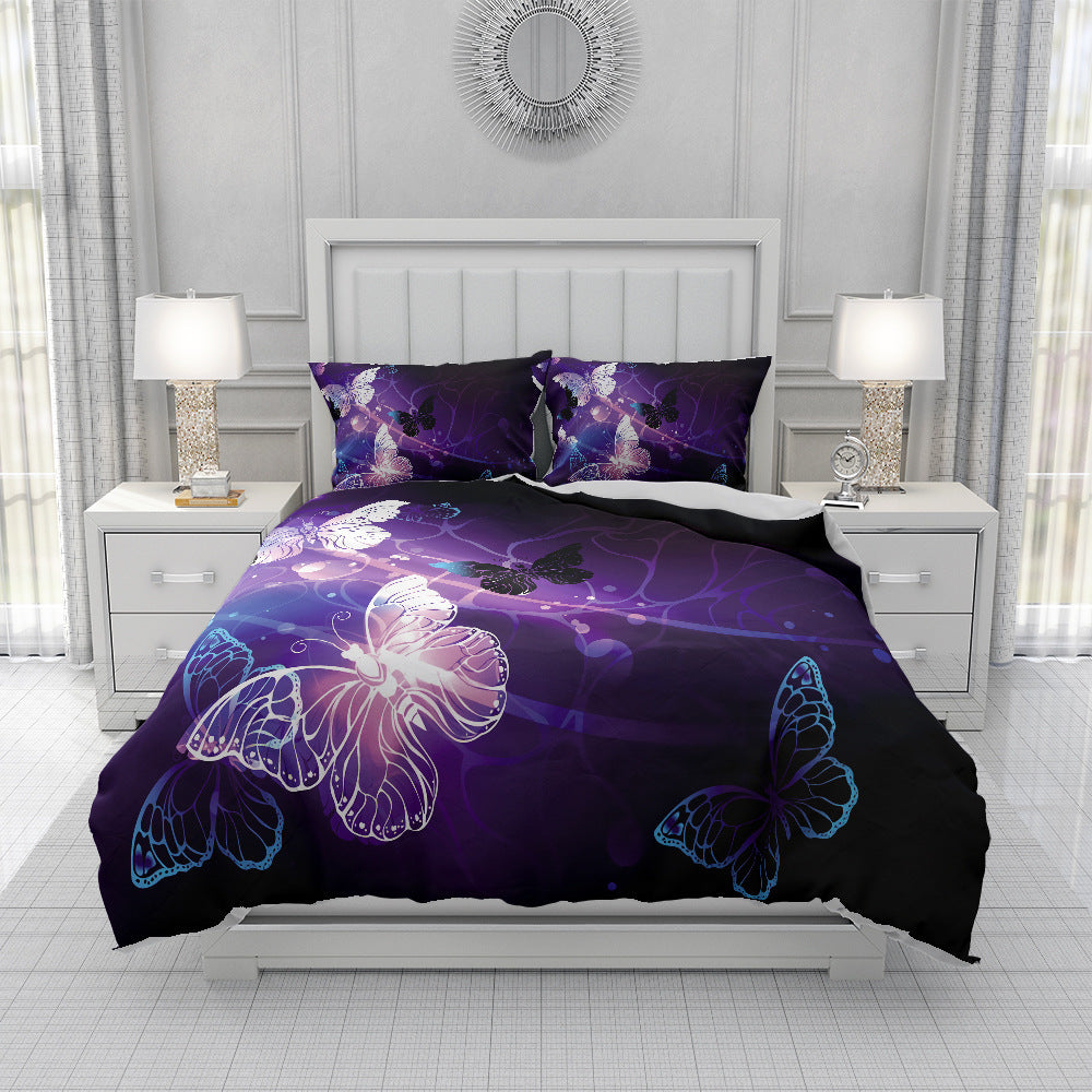 HKM-657619 Spring Blossom Butterfly Series Pure Cotton Three-Piece Bedding Set in Floral Design