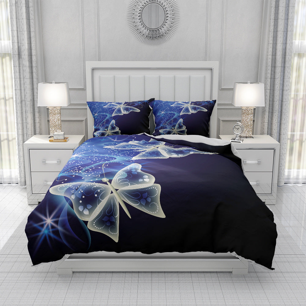 HKM-657619 Spring Blossom Butterfly Series Pure Cotton Three-Piece Bedding Set in Floral Design
