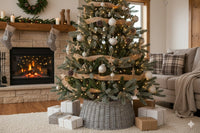 HKM-657747 Rustic Handwoven Wicker Christmas Tree Collar for Farmhouse Holiday Decor