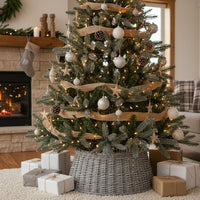 HKM-657747 Rustic Handwoven Wicker Christmas Tree Collar for Farmhouse Holiday Decor
