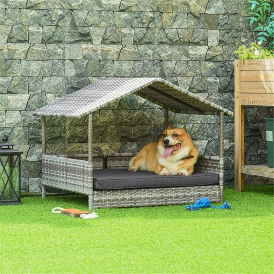 HKM-657747 Stylish Rattan Dog Sofa with Elevated Design and Comfortable Cushion for Small to Medium Dogs