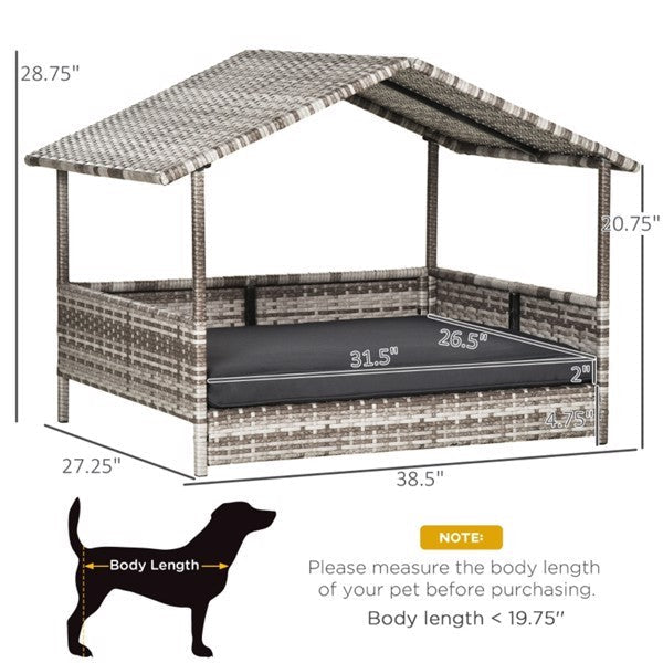 HKM-657747 Stylish Rattan Dog Sofa with Elevated Design and Comfortable Cushion for Small to Medium Dogs