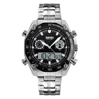 HKM-658131 Men's Quartz Watch with Luminous Function, Dual Time, Alarm, Calendar, Waterproof, Stainless Steel Strap, 48mm Dial