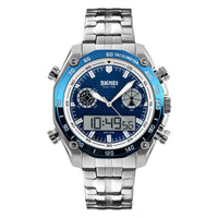 HKM-658131 Men's Quartz Watch with Luminous Function, Dual Time, Alarm, Calendar, Waterproof, Stainless Steel Strap, 48mm Dial