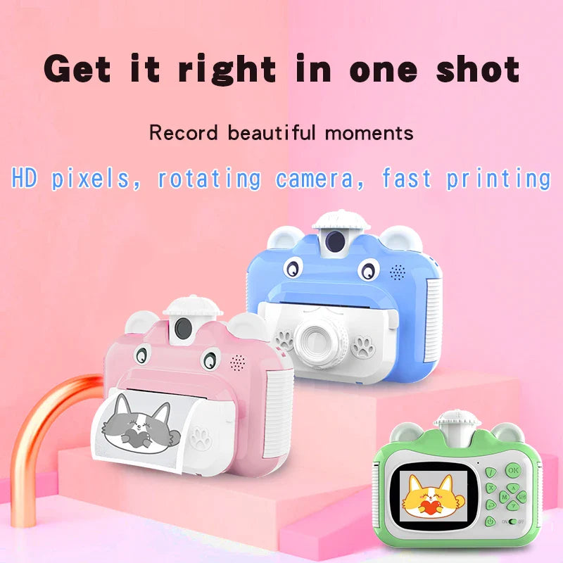 HKM-658195 1080p HD Mini Instant Print Camera for Kids with Rechargeable Battery and 2 Inch Color Screen