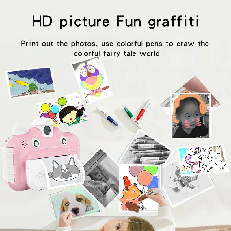 HKM-658195 1080p HD Mini Instant Print Camera for Kids with Rechargeable Battery and 2 Inch Color Screen