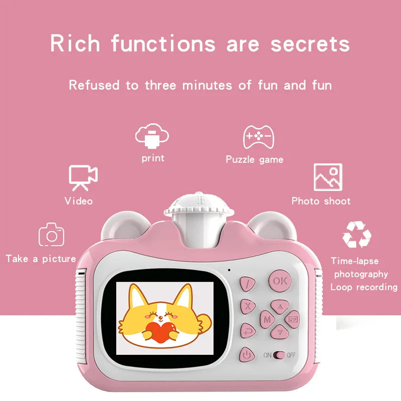 HKM-658195 1080p HD Mini Instant Print Camera for Kids with Rechargeable Battery and 2 Inch Color Screen