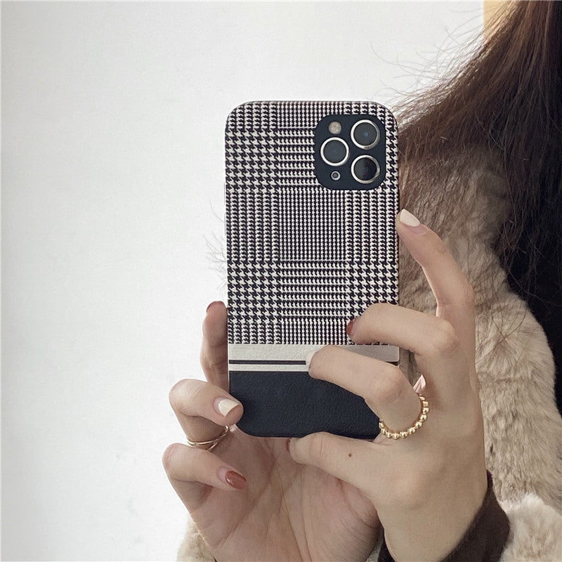 HKM-658707 Houndstooth Imitation Leather Soft Case for iPhone 12/11/X/8/7 Series