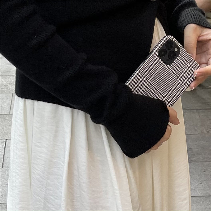 HKM-658707 Houndstooth Imitation Leather Soft Case for iPhone 12/11/X/8/7 Series