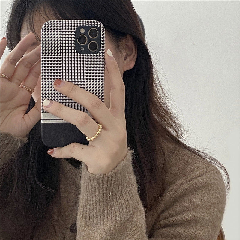 HKM-658707 Houndstooth Imitation Leather Soft Case for iPhone 12/11/X/8/7 Series