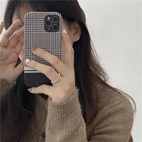 HKM-658707 Houndstooth Imitation Leather Soft Case for iPhone 12/11/X/8/7 Series