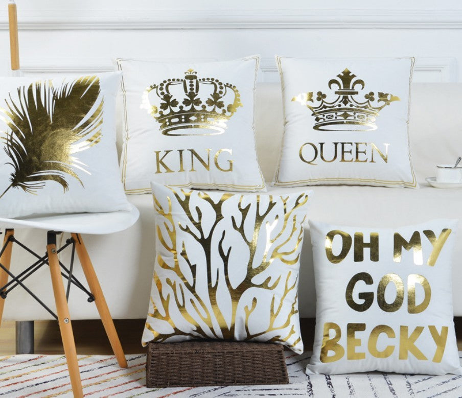 HKM-658835 Elegant Velvet Pillowcase with White Gold Sequins - 45x45cm Cushion Cover for Sofa and Bed