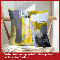 HKM-658899 Geometric Abstract Linen Pillow Cover for Home Sofa & Bed, 45x45cm