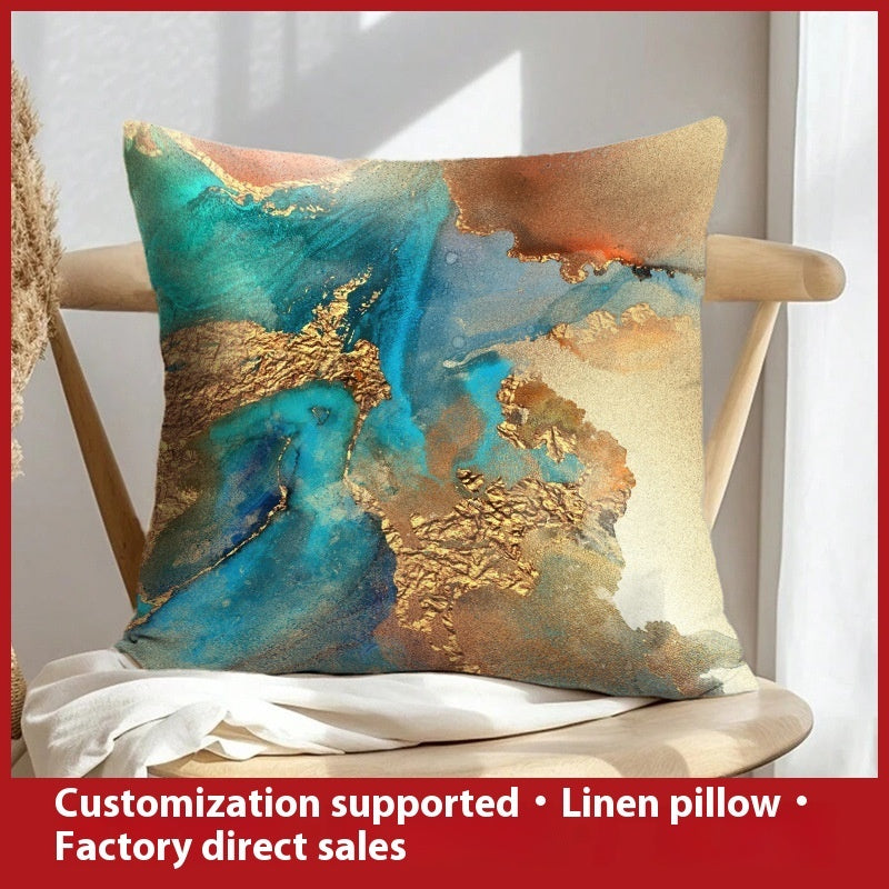 HKM-658899 Geometric Abstract Linen Pillow Cover for Home Sofa & Bed, 45x45cm