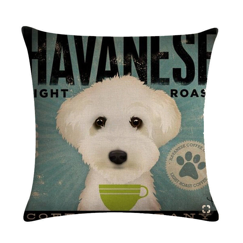 HKM-659155 Wine Glass Dog Series Modern Linen Pillowcase - 45x45cm Cotton Cover