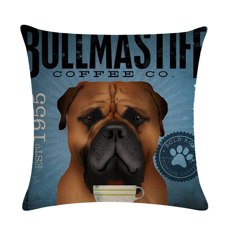 HKM-659155 Wine Glass Dog Series Modern Linen Pillowcase - 45x45cm Cotton Cover