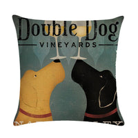 HKM-659155 Wine Glass Dog Series Modern Linen Pillowcase - 45x45cm Cotton Cover