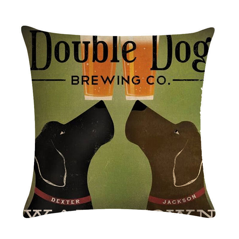HKM-659155 Wine Glass Dog Series Modern Linen Pillowcase - 45x45cm Cotton Cover