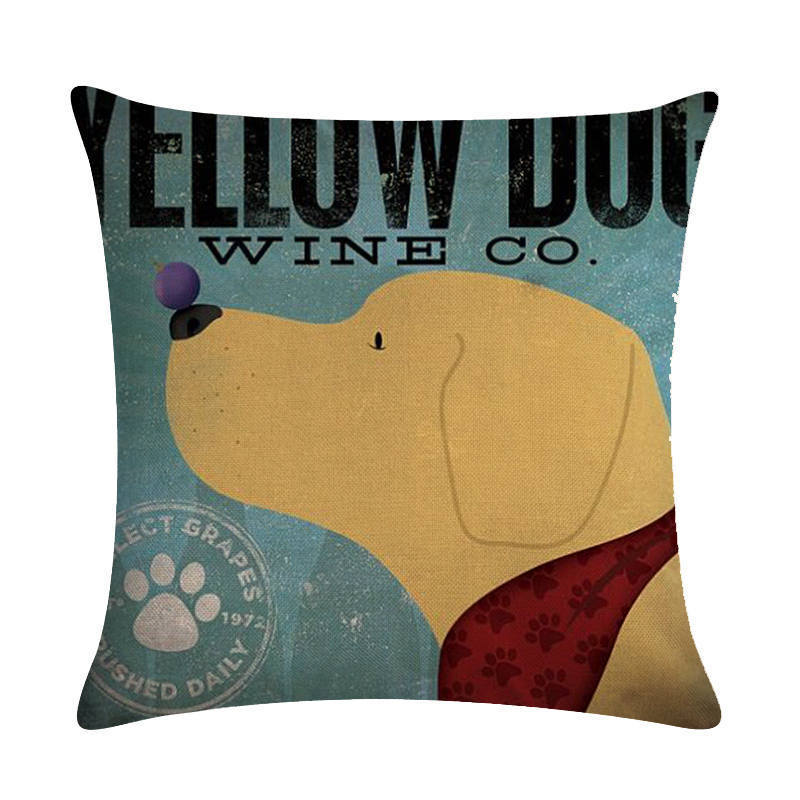 HKM-659155 Wine Glass Dog Series Modern Linen Pillowcase - 45x45cm Cotton Cover