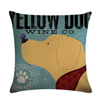 HKM-659155 Wine Glass Dog Series Modern Linen Pillowcase - 45x45cm Cotton Cover