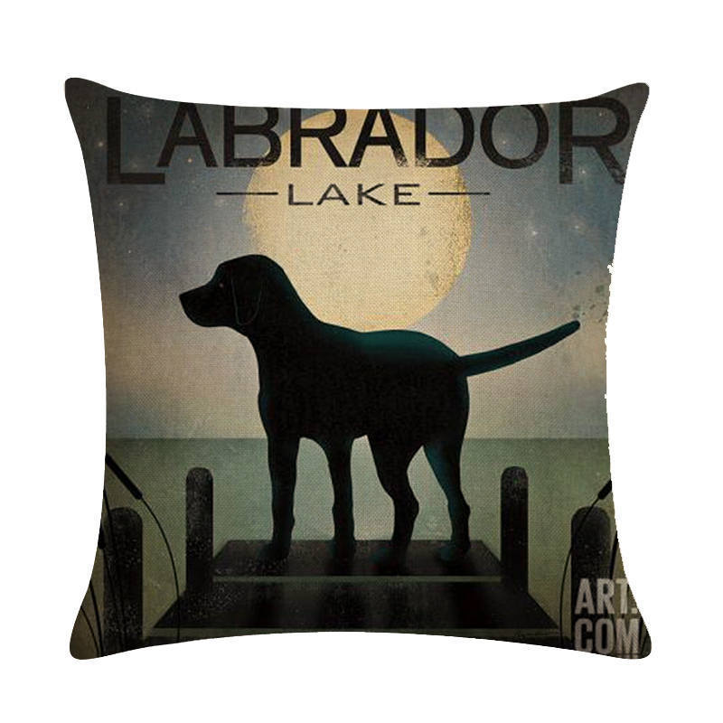 HKM-659155 Wine Glass Dog Series Modern Linen Pillowcase - 45x45cm Cotton Cover