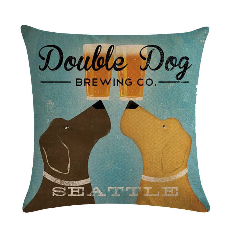 HKM-659155 Wine Glass Dog Series Modern Linen Pillowcase - 45x45cm Cotton Cover