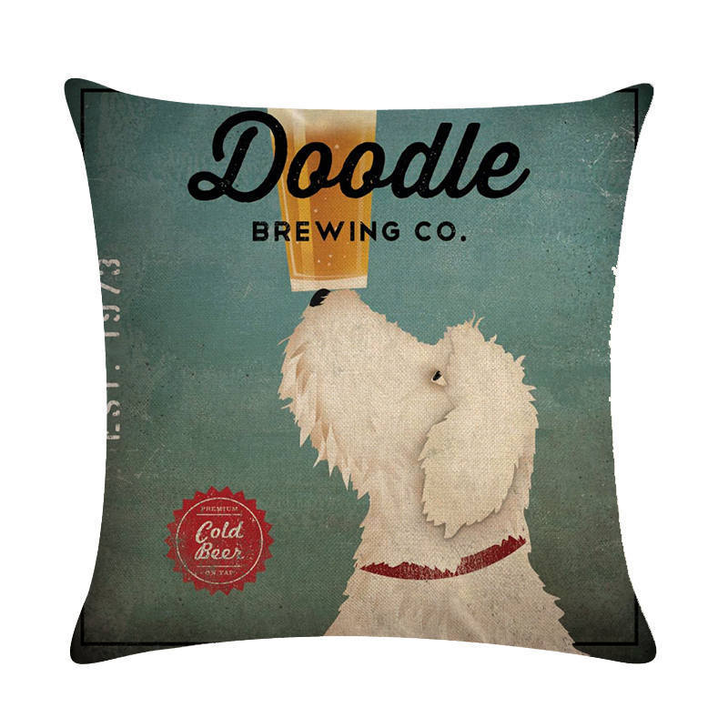 HKM-659155 Wine Glass Dog Series Modern Linen Pillowcase - 45x45cm Cotton Cover