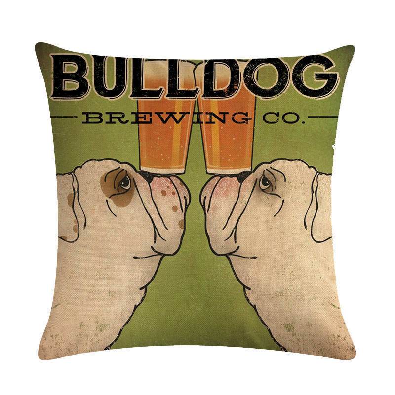 HKM-659155 Wine Glass Dog Series Modern Linen Pillowcase - 45x45cm Cotton Cover