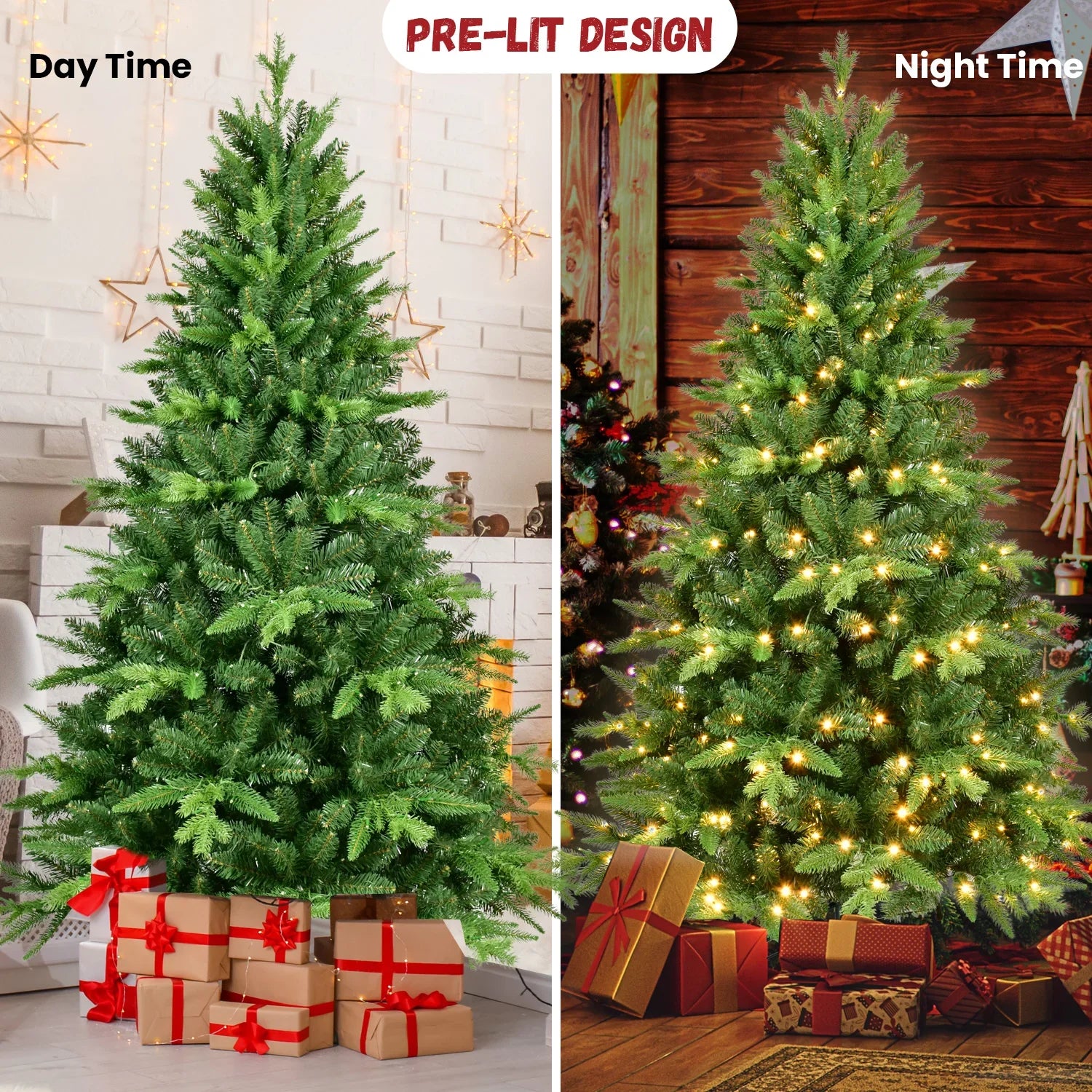 KTX-659219 6ft Warm White LED Green Pine Christmas Tree with Lamp for Indoor/Outdoor Use