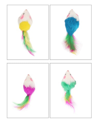 HKM-659219 Color Feather Tail Plush Mouse Cat Toy