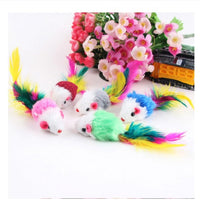 HKM-659219 Color Feather Tail Plush Mouse Cat Toy