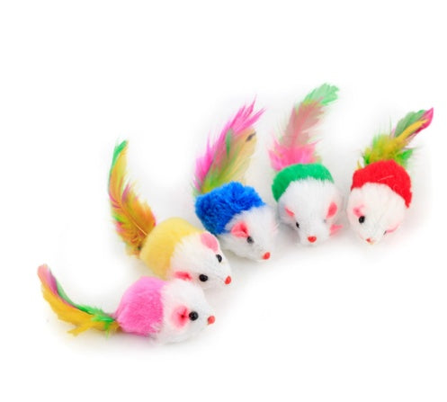 HKM-659219 Color Feather Tail Plush Mouse Cat Toy