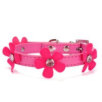 HKM-659475 Sunflower Pattern PU Pet Collar in Black, Red, Pink, and Rose Red - Multiple Sizes Available