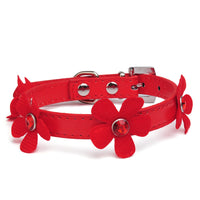 HKM-659475 Sunflower Pattern PU Pet Collar in Black, Red, Pink, and Rose Red - Multiple Sizes Available